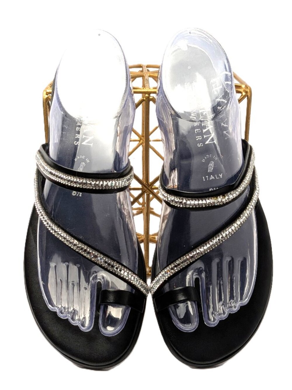Italian Shoemakers Gant Black Rhinestone Sandals Toe Ring 8.5 Italy NWOT